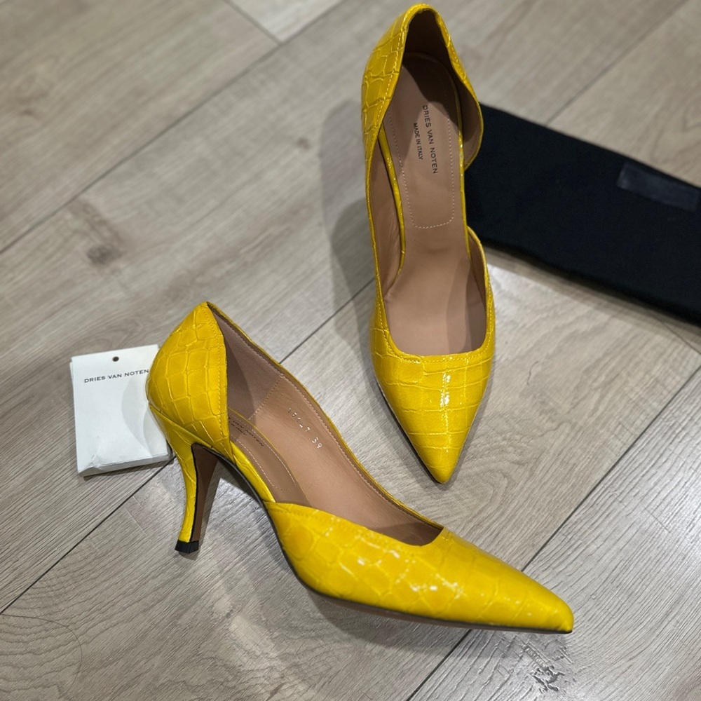 Dries Van Noten Yellow Croc-Embossed Women's Heels size 39 BRAND NEW - Picture 2 of 6